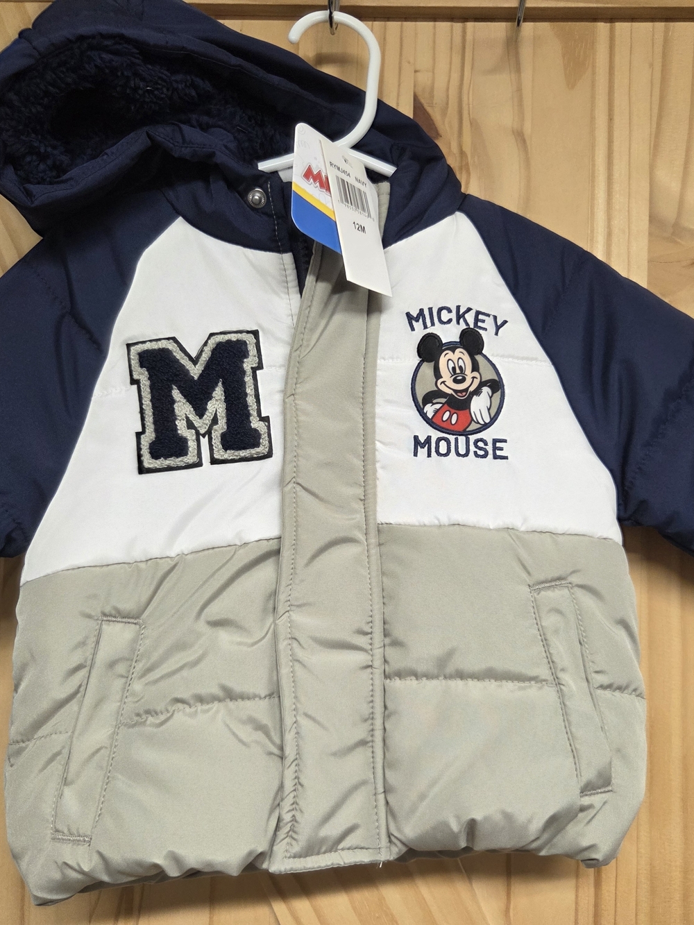 Mickey Mouse Kids' Colorblock Puffer Jacket - Navy/White/Tan